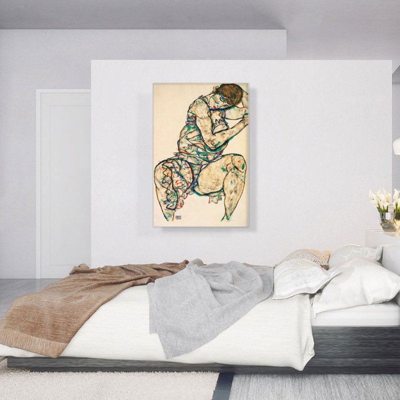Reproduction d'art sur toile tendue "Sitzender Halbtakt" par Egon Schiele, H 40 po x l 26 po x P 1,5 po