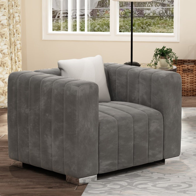 Clifford 35.4''  Velvet Armchair, Silver, Gray