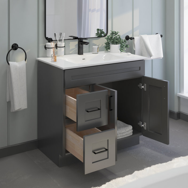 36'' Bathroom Vanity Sink Base Cabinet with Drawers in Grey Shaker