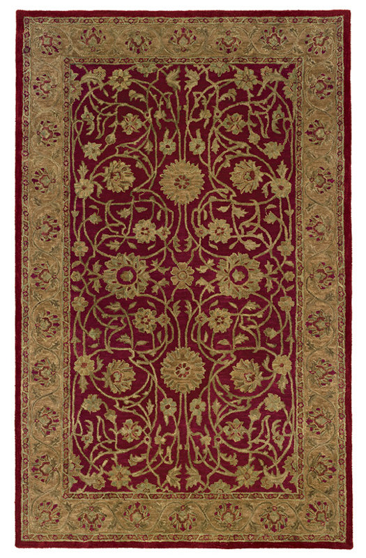 Tapis rouge/or en laine Touffeté à la main osblek, Rectangle 4 pi x 6 pi