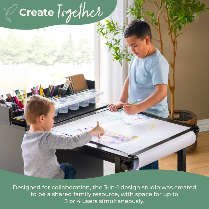 3 in 1 Art Table, Drafting Table, Easel and Stool, Black