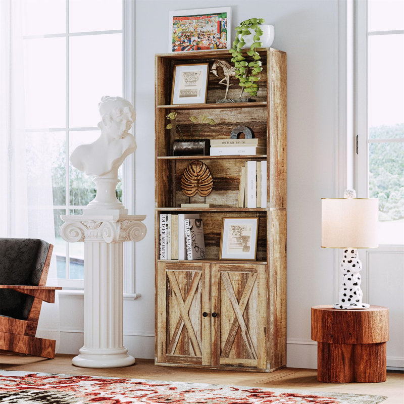  Manito 70.9" H x 23.6" W Standard Bookcase with Door, Modern 6-Tier Bookshelf with Storage, Modern Bookcases Floor Standing Display Shelf for Living Room, Home Office