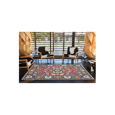 Tapis bleu lavable à motif géométrique moderne à motif géométrique bleu