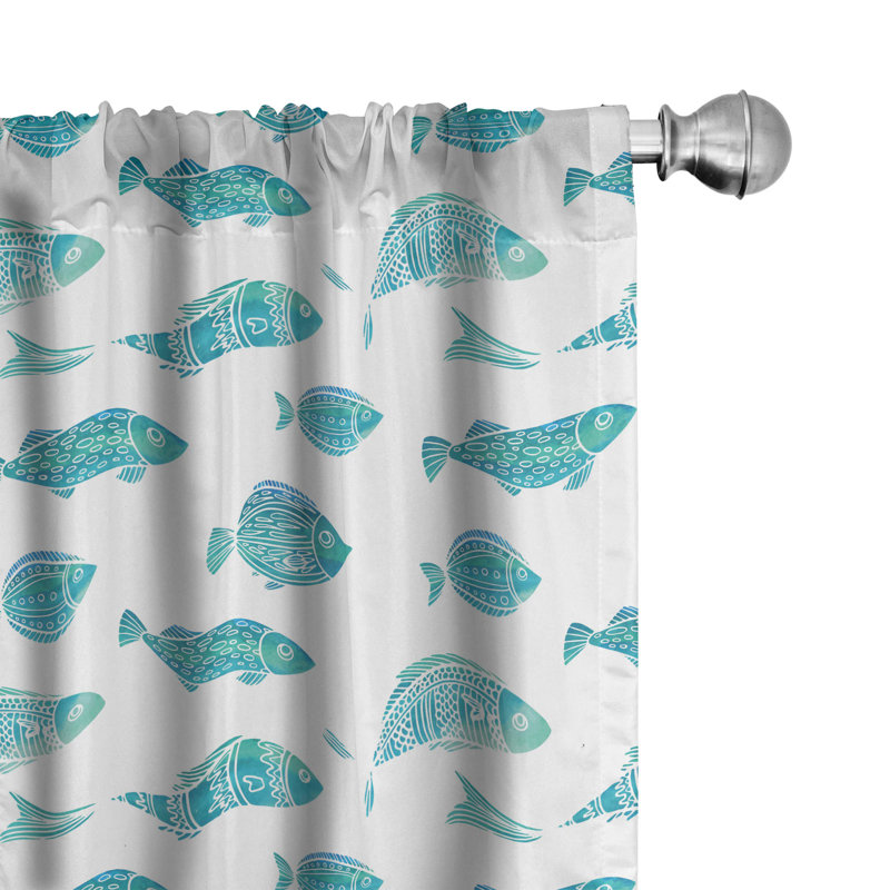 Fish Semi-Sheer Rod Pocket Sliding Panel, 28" x 63"