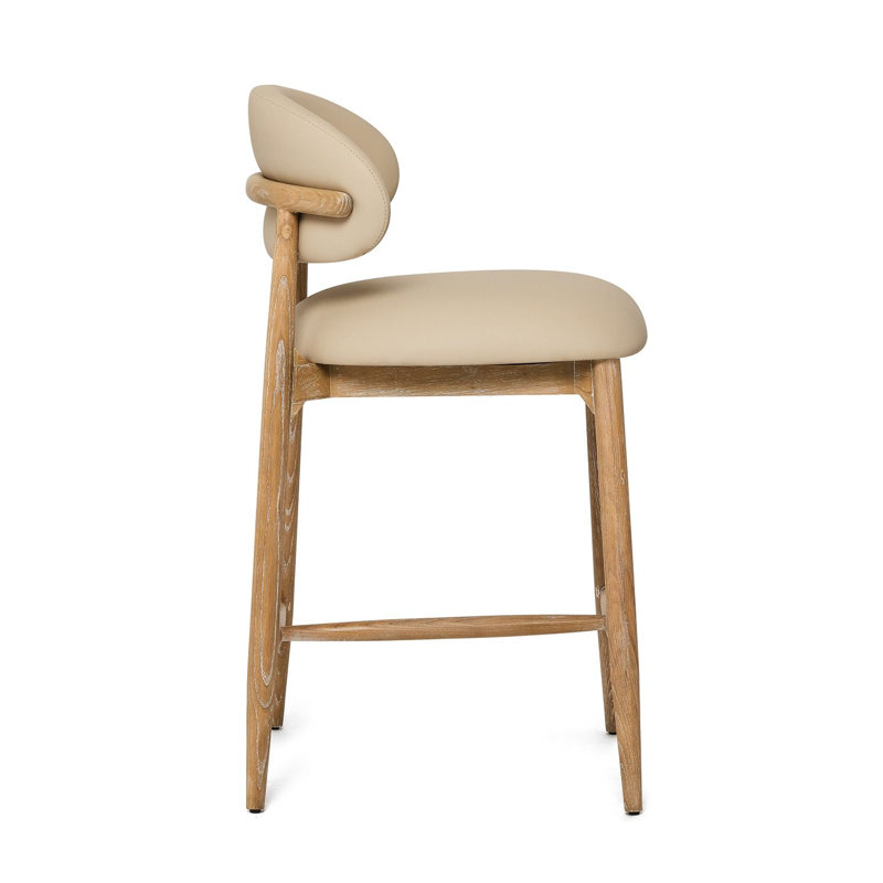 Liam Upholstered Stool with Solid Wood Frame, Cream Latte Seat/White Wash Frame