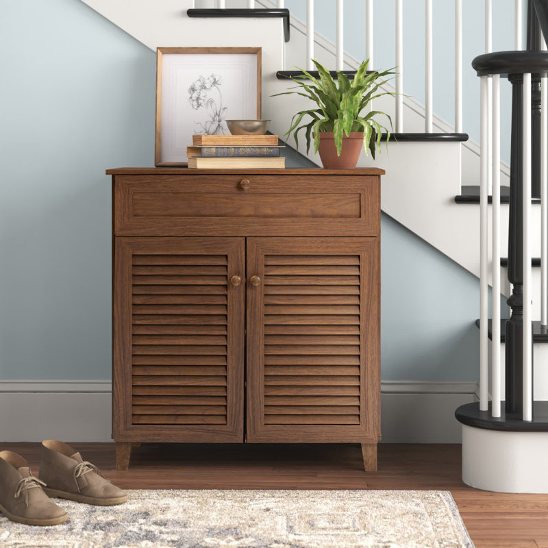Shoe Storage Cabinet, Walnut, 45.25" H x 30.75" W x 14.6" D