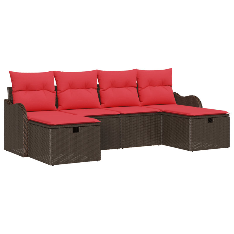 vidaXL Sofa Set with Cushion Manual 6 pcs Brown and Red Poly Rattan, Brown Frame/Red Cushion