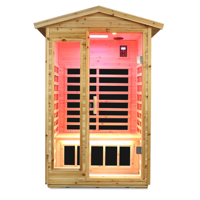 Sauna extérieur Brennor pour 2 personnes avec chauffage infrarouge lointain et fabrication en vieux sapin