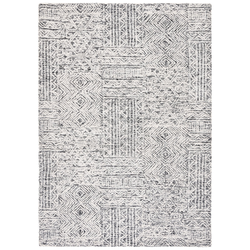 Tapis noir / ivoire en laine touffetée à la main Amzie Southwestern, Rectangle 3 pi x 5 pi