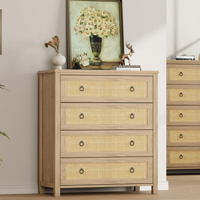 Commode à tiroirs pour chambre à coucher, commode en rotin, commode Boho, commode en bois avec armoire de rangement pour vêtements