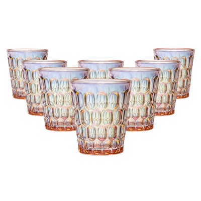 Rex Pink Iridescent Whiskey Glass 10Oz Set Of 8