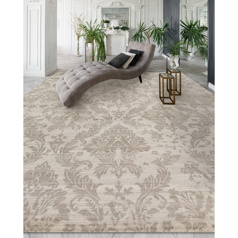 Himalayan Art Damask Area Rug in Gray