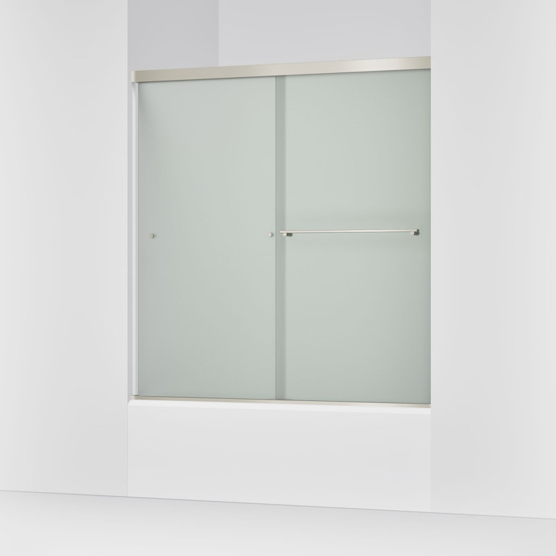 Revel 59.63'' x 62'' Double Sliding Bath Door with CleanCoat Technology, Anodized Brushed Nickel, Frosted