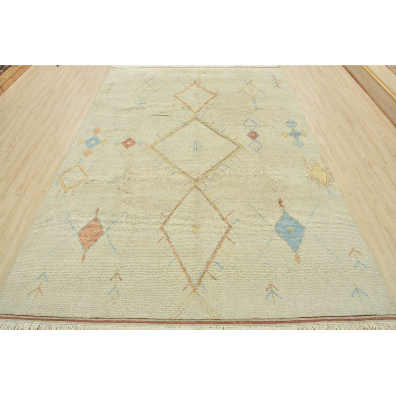 Tapis marocain en laine noué à la main en blanc