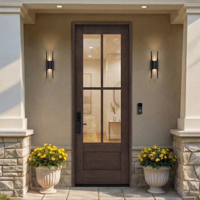 G7504-SW-96 | Porte simple 96 po, extérieur pré-monté RTA, SDL 4 Lite, 3/4 Lite, 1 panneau, bois d'acajou brut