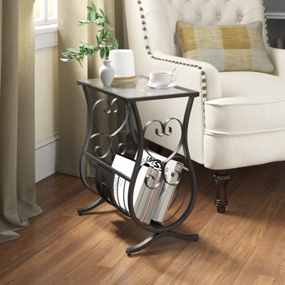 Accent Table, Side, End, Magazine, Nightstand, Narrow, Living Room, Bedroom, Metal, Black, Clear