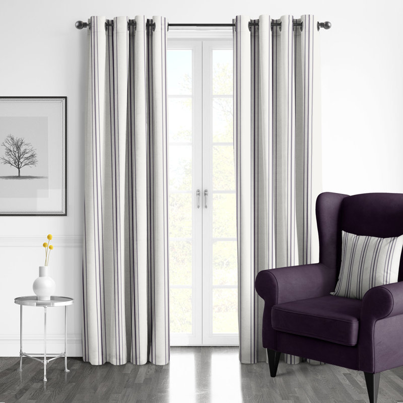 August Stripe Grommet Drapery Panels - Pair, Eggplant, 50" W x 108" L