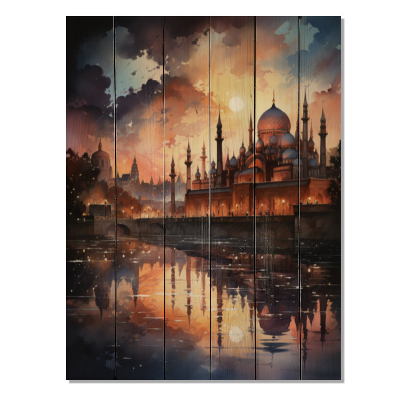 Mosquée de l'Islam, silhouette II sur bois, H 40 po x l 30 po x P 0,78 po