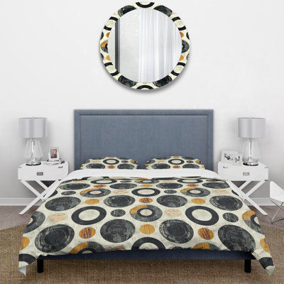 Ensemble de housse de couette noir anthracite rétro Midcentury Circle I - Midcentury