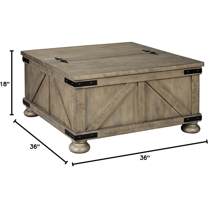 Gray Square Wood and Metal Lift-Top Coffee Table with Storage