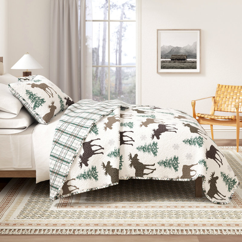 Ensemble de courtepointe réversible avec taies décoratives Moose, Courtepointe pour lit simple / simple TG et 1 taie