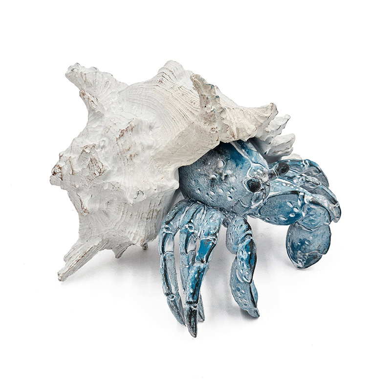 Figurine réaliste de crabe ermite avec coquille blanche, H 5,7 po x l 7,3 po x P 7,1 po, Blanc / Bleu