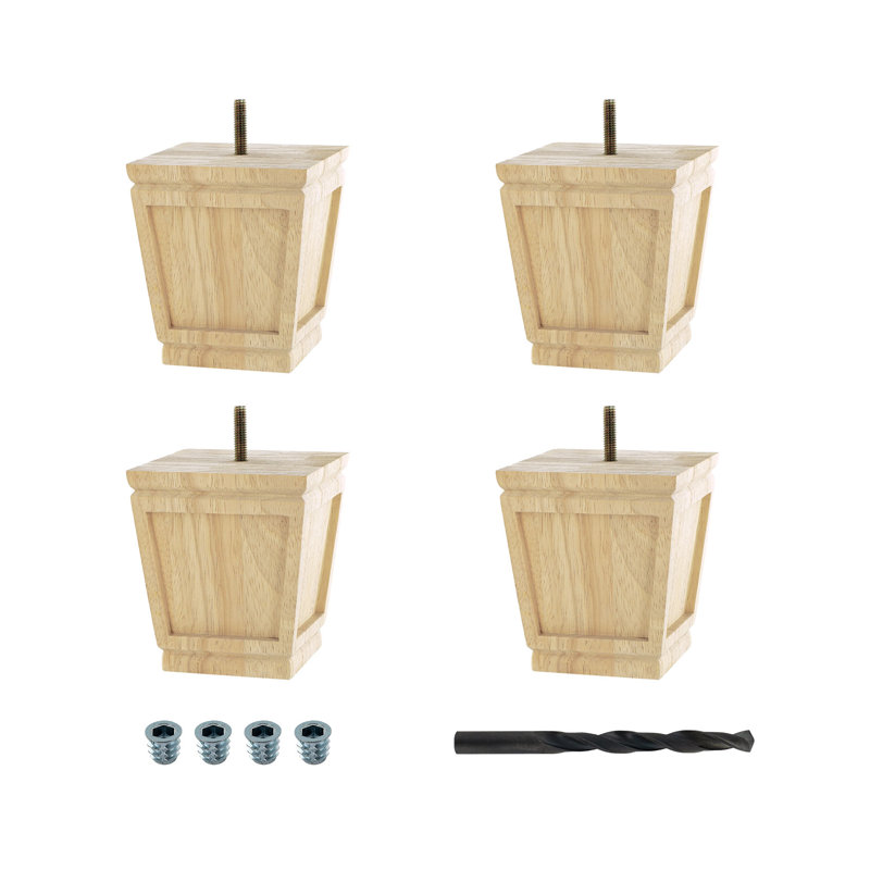 Unfinished Solid Hardwood Square Bun Foot Legs, Set of 4