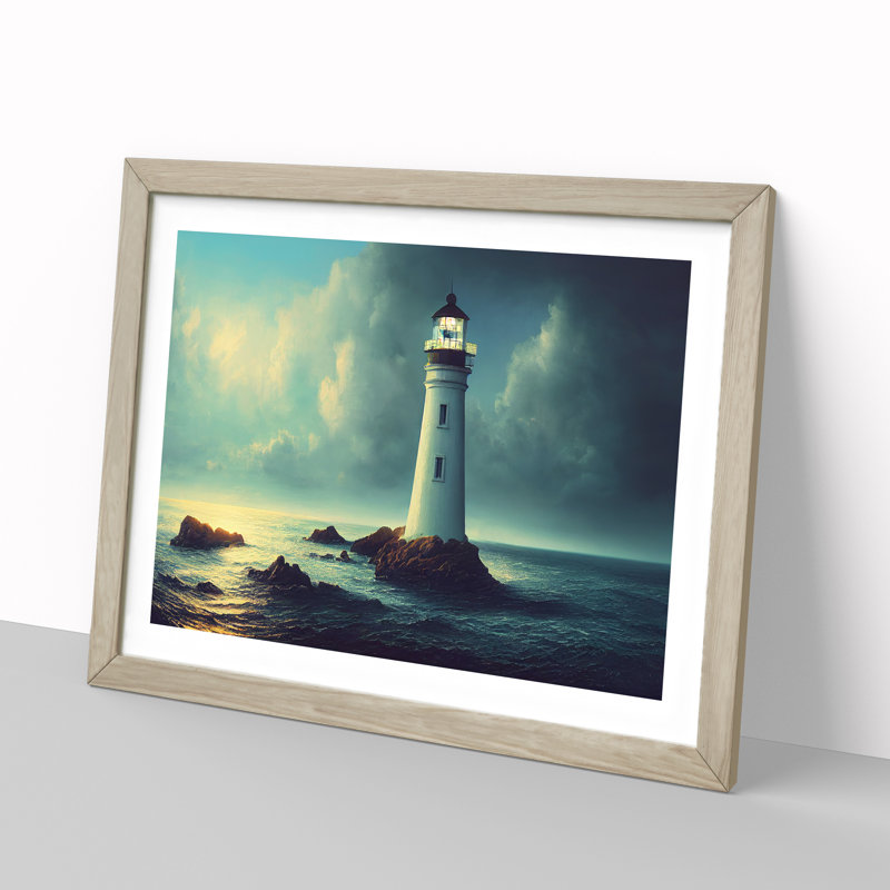 Mesmerising Lighthouse - Single Picture Frame Print, 34cm H x 46cm W x 2cm D, Oak Framed