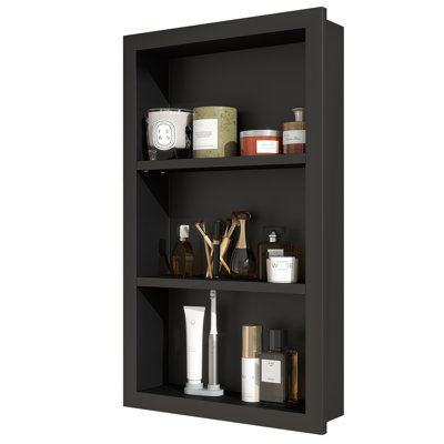 Armoire de niche murale en bois encastrée, armoire à pharmacie en bois avec tablettes réglables, rangement mural intégré pour salle de bain, salon, chambre à coucher ou couloir