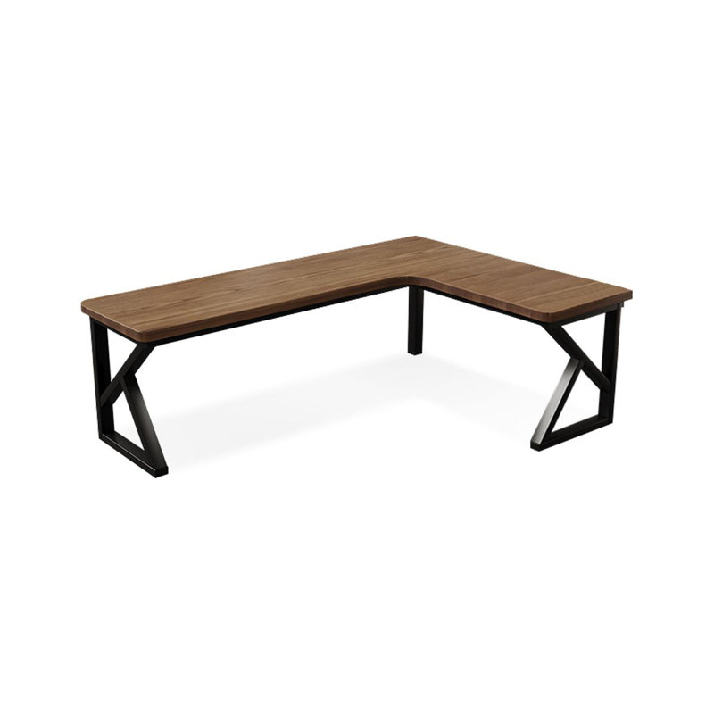 Bureau brun en bois massif en forme de L, Retour à droite, H 29,53 po x l 86,61 po x P 55,12 po