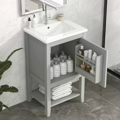 Meuble-lavabo de 20 po avec lavabo, armoire de salle de bain avec porte à fermeture douce, support de rangement et tablette ouverte