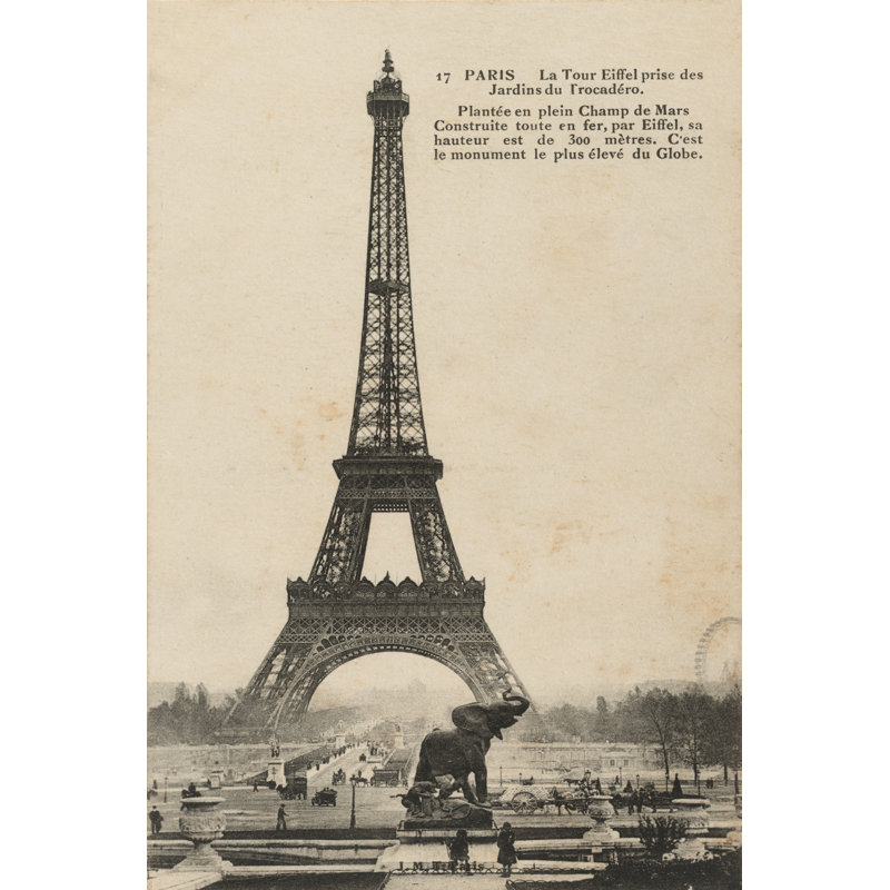 Paris 1900 sans timbre - impression, Pas de tapis, H 12 po x l 8 po x P 1,25 po, Toile tendue