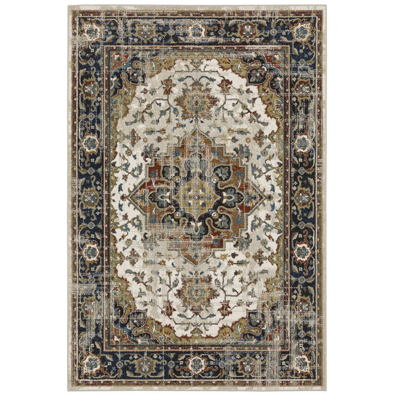 Tapis oriental beige / bleu / gris Antin, Rectangle 6 pi 7 po x 9 pi 2 po