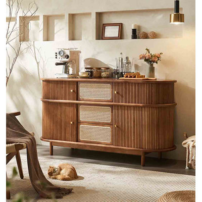 Wabi-sabi Style Solid Wood & Rattan Sideboard