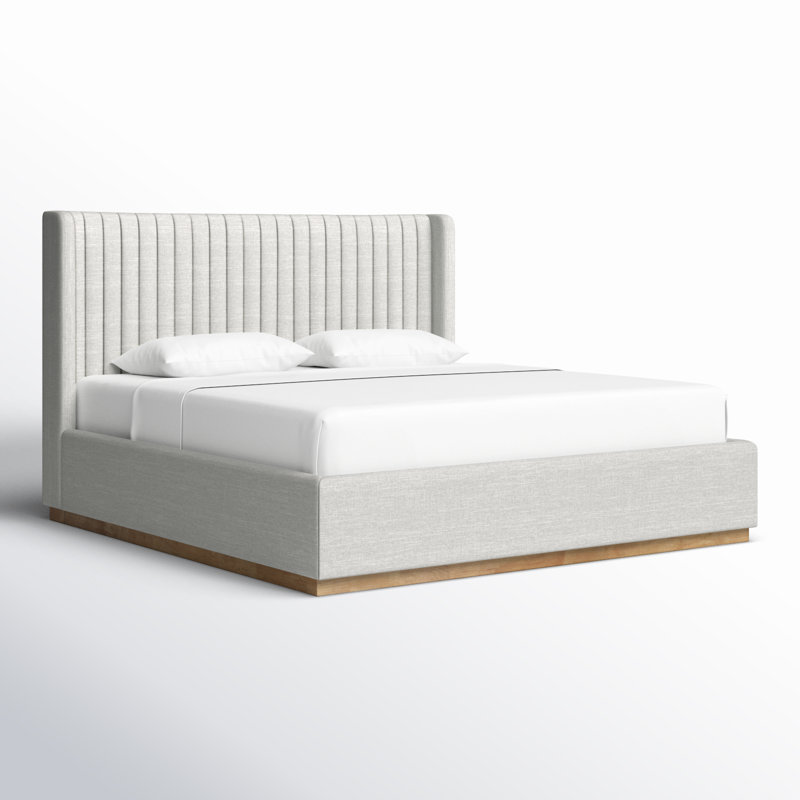 Lit à panneaux tapissier Chamblis, Très grand, Tissu texturé en lin crème
