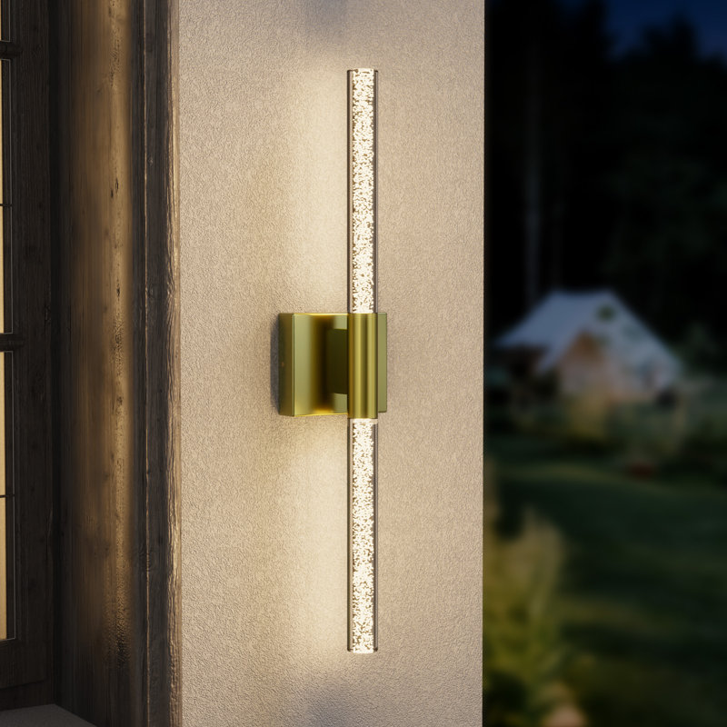 1 - Light 24'' Dimmable LED Gold Iron Outdoor Sconce with Seeded Glass, Polished Gold