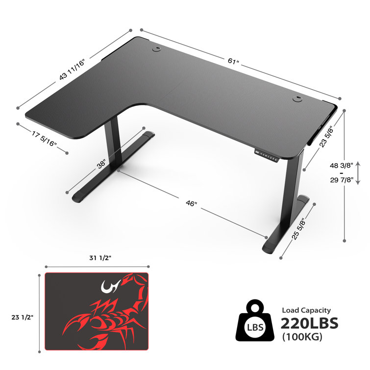 Eureka Ergonomic Standing Desk Adjustable Height 61 Electric Sit Stand Computer Desk L Shaped with Keyboard Tray,Monitor Stand &LED, Dual Motor