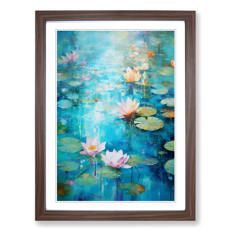 Water Lily Pond Abstract Art - Framed Print, 34cm H x 25cm W, Walnut Framed