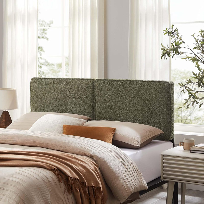 Modern Fabric Full Headboard With Padded Pillow Design, Height-Adjustable Mounting