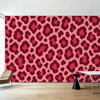 Papier peint adhésif à motif léopard rouge et rose, 254 cm (H) x 366 cm (L), amovible, en PVC, pour chambre, salon ou bureau.