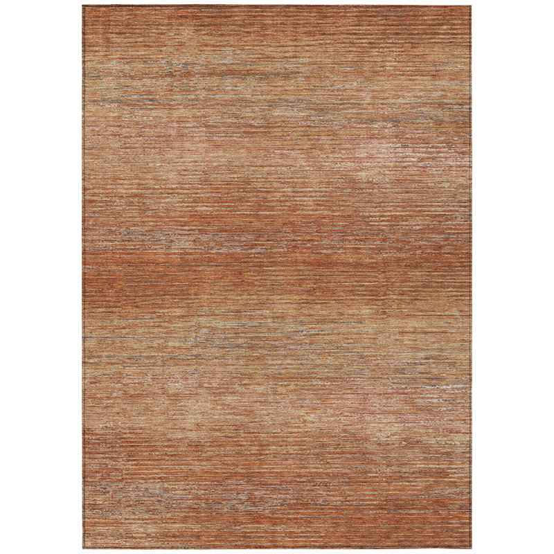 3' X 5' Copper Striped Washable Indoor Outdoor Area Rug