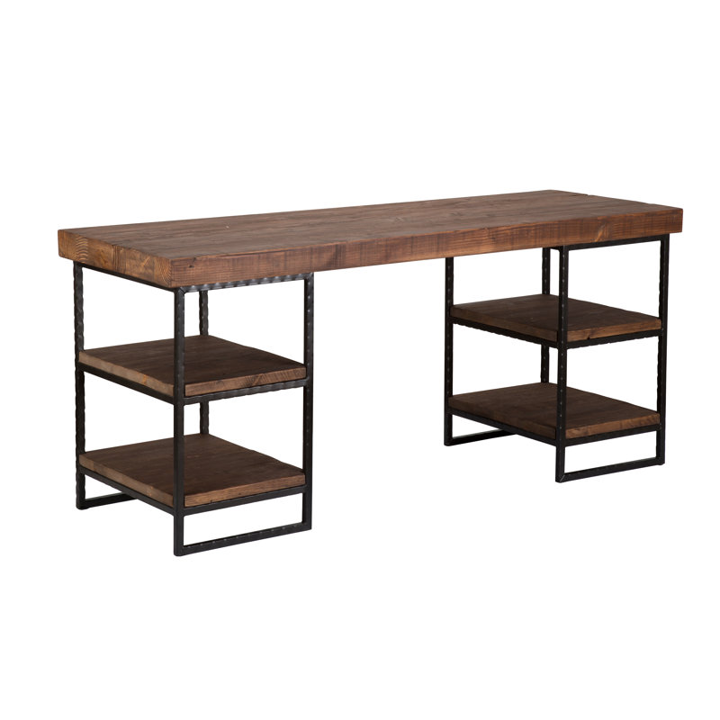 Solid Wood Top Metal Base Writing Desk