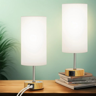 3-Way Dimmable Touch Control Table Lamp With Dual USB Charging Ports, Includes 5000K Daylight LED Bulb, Modern Nightstand Lamp For Bedroom And Living Room (2 Pack)