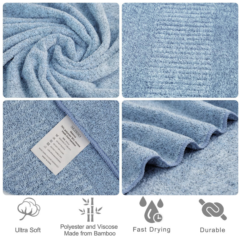  Extra Absorbent Quick Drying Lightweight Fiber 35*63 inches Large Bath Towel Set (Set of 4), Light Blue