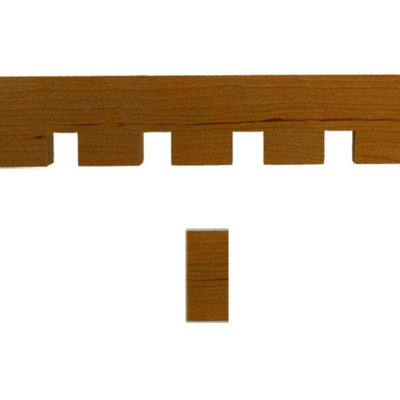 Moulure dentelée de 1 5/8 po de haut x 5/8 po. Sans finition, L 1,63 po x H 0,63 po x P 42 po, Cerisier