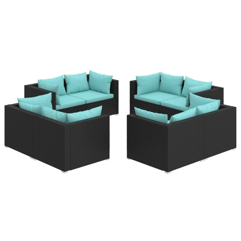 Ensemble modulaire de patio de 27,6 po de largeur avec coussins, Noir, Bleu