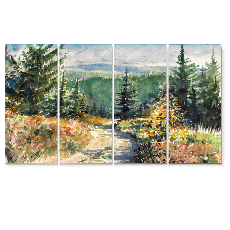 «Little Road in Mountain», peinture sur toile tendue 4 pièces