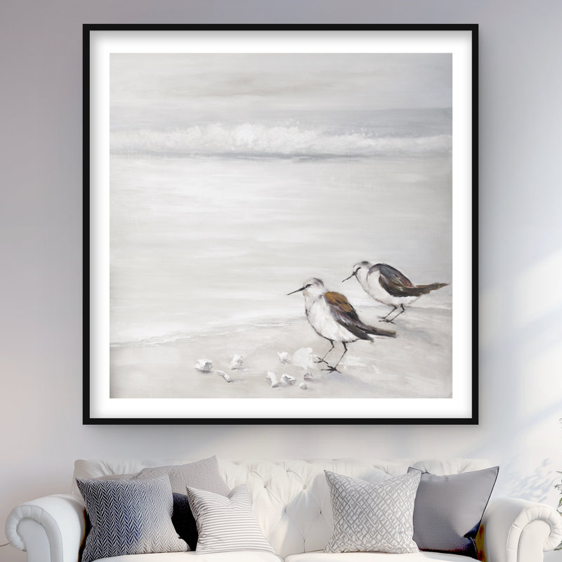 Deux oiseaux Bécasseau - Reproduction matte encadrée pour décor de salle de bain, H 48 po x l 48 po, Noir