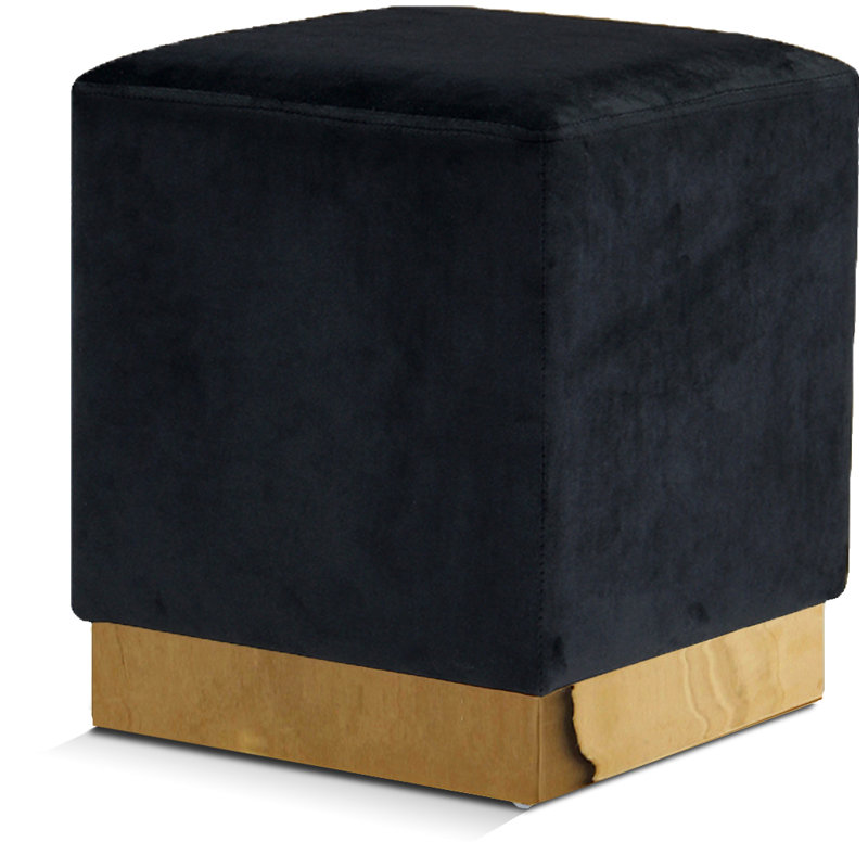 Annora Velvet Ottoman, Black Velvet, Gold