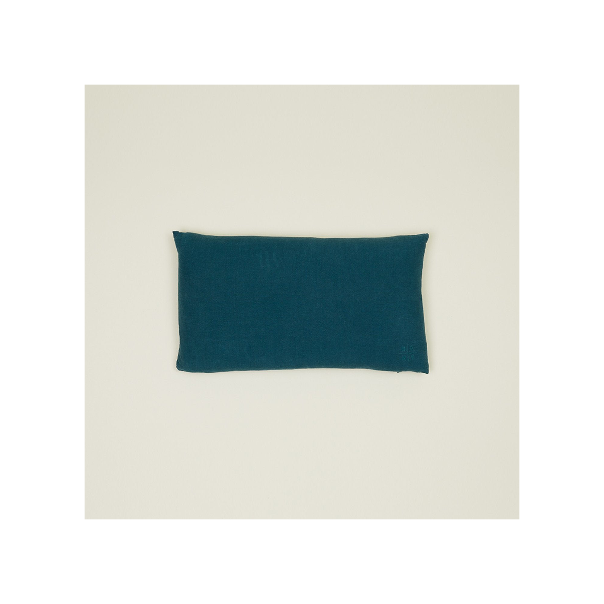 Simple Embroidered Linen Throw Pillow, Peacock, Rectangle 12" H x 22" W